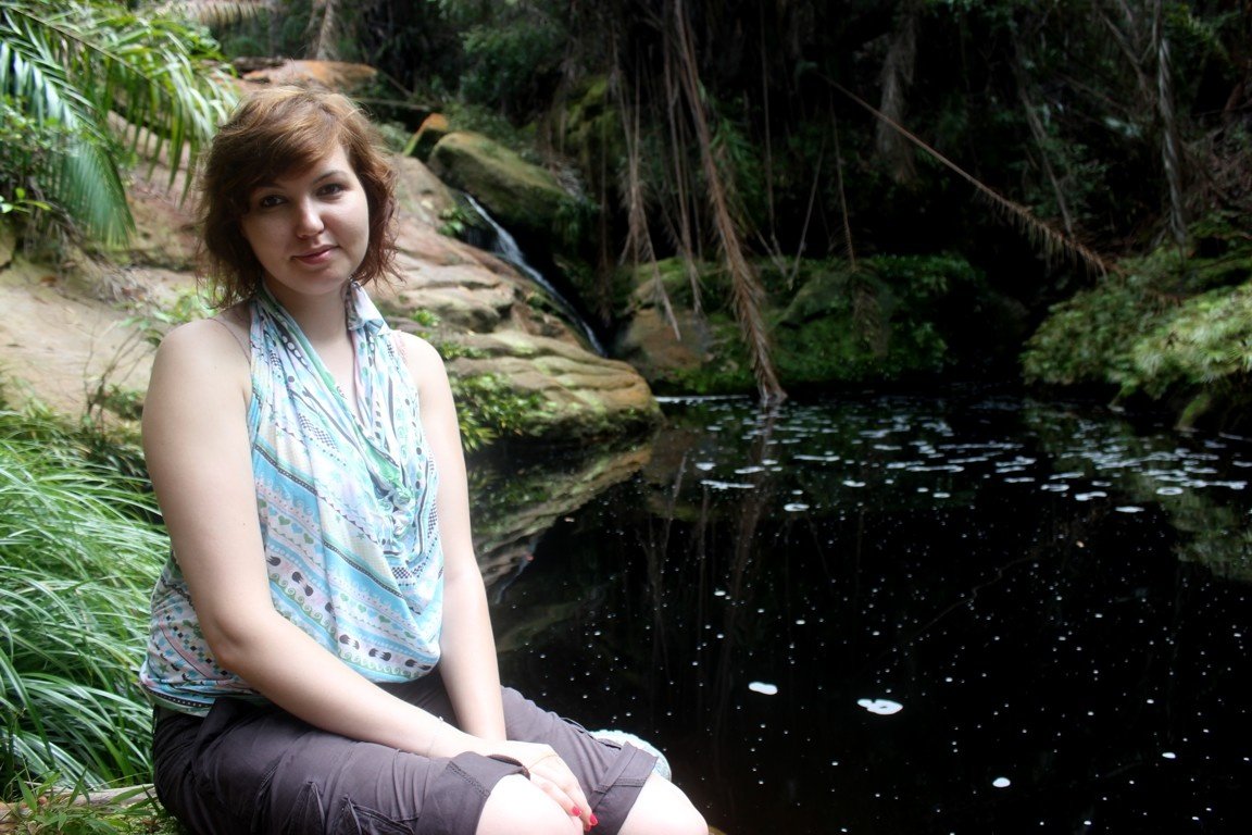 Model at the waterfall